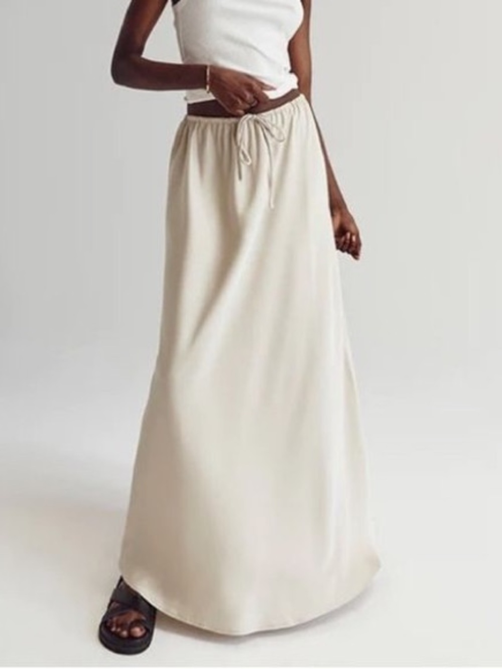 Dissh Cream Drawstring Satin Maxi Skirt Sz 8